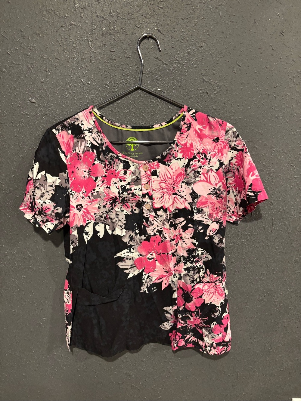Ladies Healing Hands Floral Scrub Top